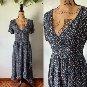 Blue And Pink Floral Ruffle Detail Dress Size Small